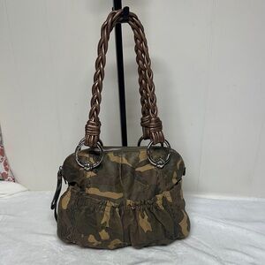 B. Makowsky Camouflage Shoulder Bag with Braided Brown Handles